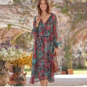 Sundance Janelle floral sheer overlay midi dress